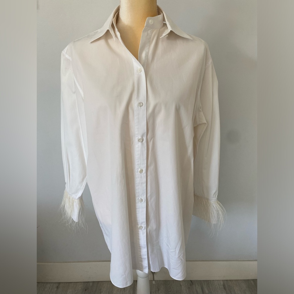 Valentino White Cotton Feather Cuffs Shirt, Italian size 38